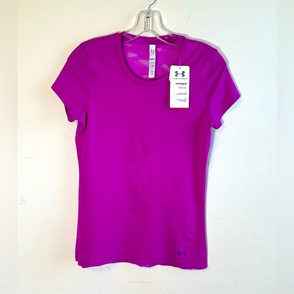 NWT Under Armour Sporty Pink/Purple Lace Cut Out Back Athliesure Top Sz S - Picture 1 of 10